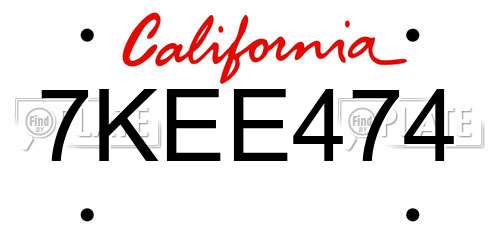 7KEE474 California License Plate