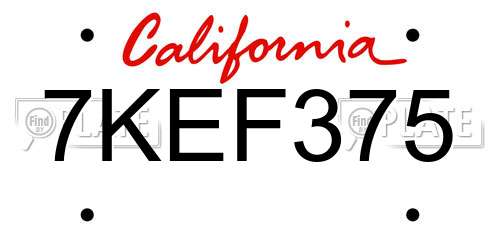 7KEF375 California License Plate