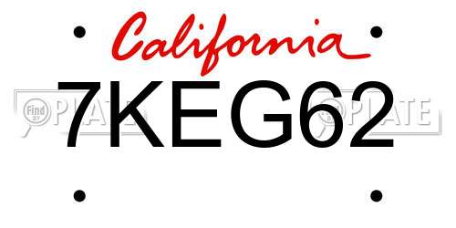 7KEG62 California License Plate