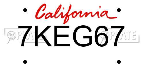 7KEG67 California License Plate