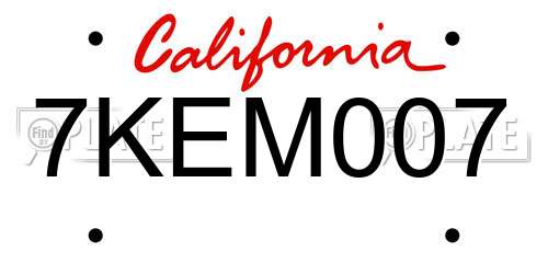 7KEM007 California License Plate