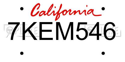 7KEM546 California License Plate