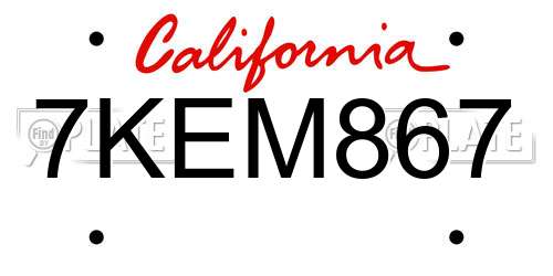 7KEM867 California License Plate