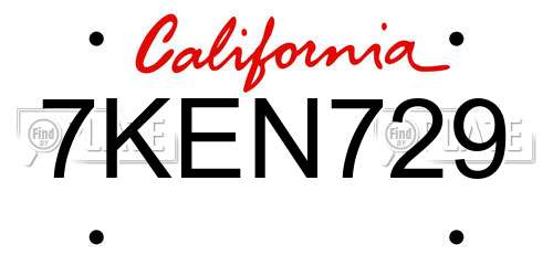 7KEN729 California License Plate