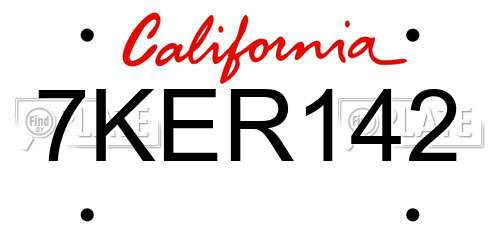 7KER142 California License Plate