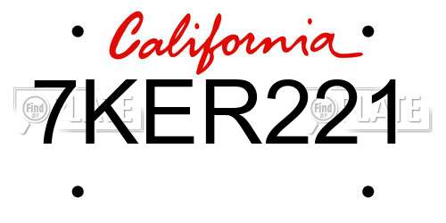 7KER221 California License Plate