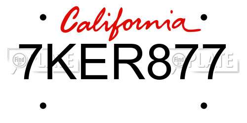 7KER877 California License Plate