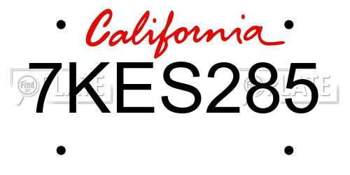 7KES285 California License Plate