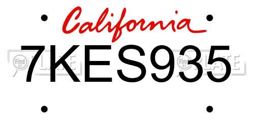 7KES935 California License Plate