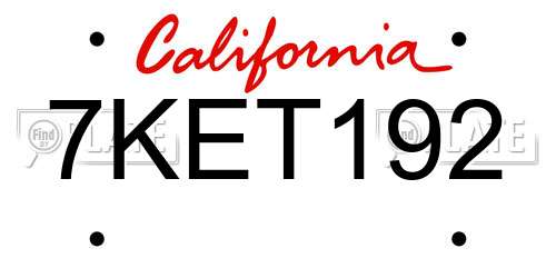 7KET192 California License Plate