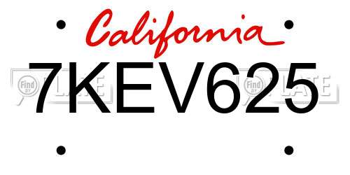 7KEV625 California License Plate