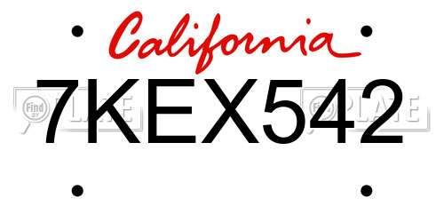 7KEX542 California License Plate
