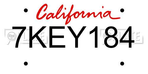 7KEY184 California License Plate