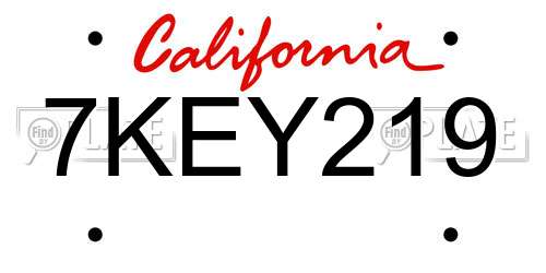7KEY219 California License Plate