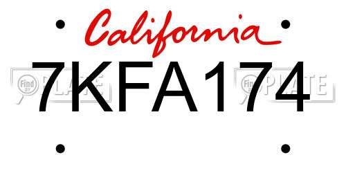 7KFA174 California License Plate