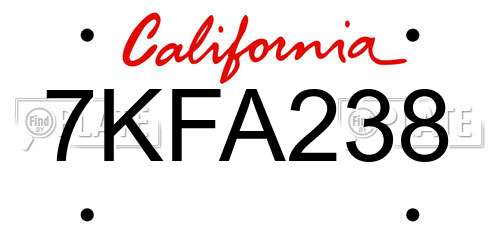 7KFA238 California License Plate