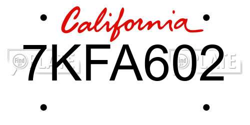7KFA602 California License Plate