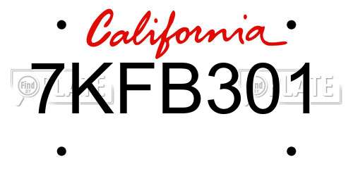 7KFB301 California License Plate