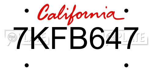 7KFB647 California License Plate