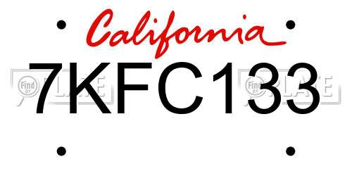 7KFC133 California License Plate