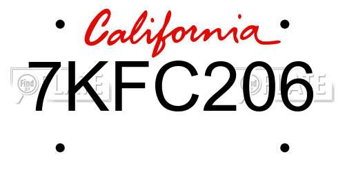 7KFC206 California License Plate
