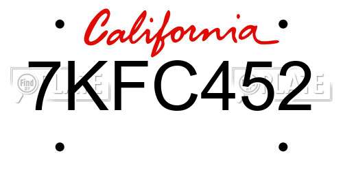 7KFC452 California License Plate