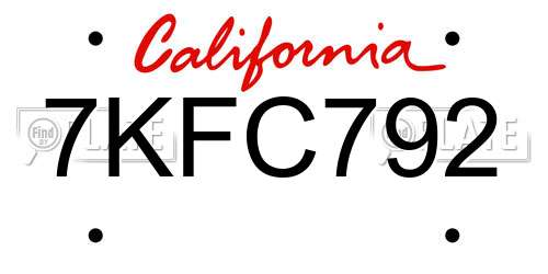 7KFC792 California License Plate