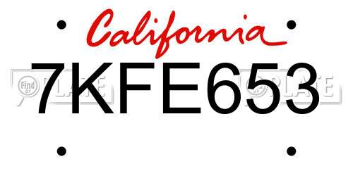 7KFE653 California License Plate