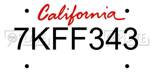 7KFF343 California License Plate