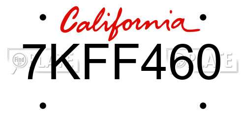 7KFF460 California License Plate