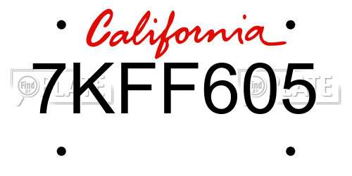 7KFF605 California License Plate