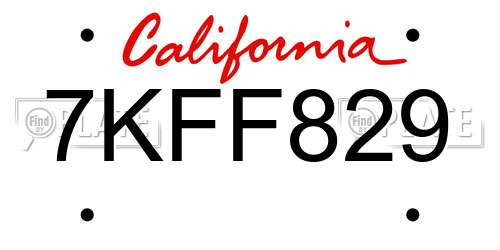 7KFF829 California License Plate