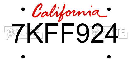 7KFF924 California License Plate