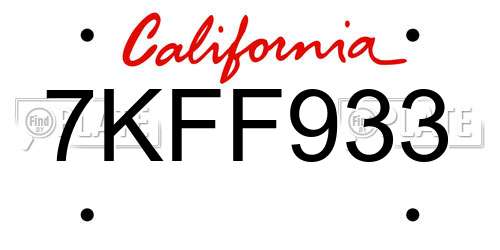 7KFF933 California License Plate