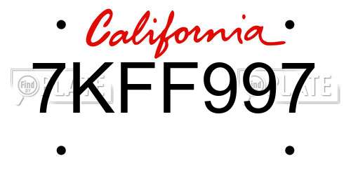 7KFF997 California License Plate