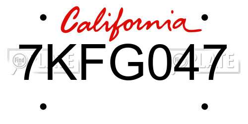 7KFG047 California License Plate
