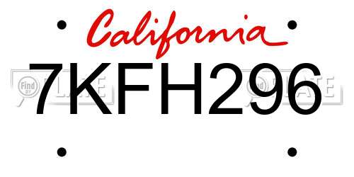 7KFH296 California License Plate