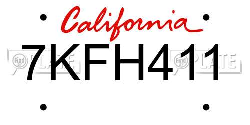 7KFH411 California License Plate