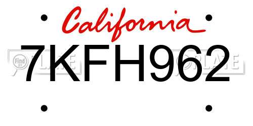 7KFH962 California License Plate
