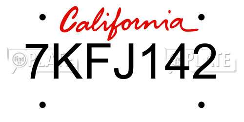 7KFJ142 California License Plate