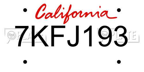 7KFJ193 California License Plate