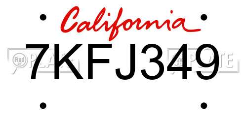 7KFJ349 California License Plate