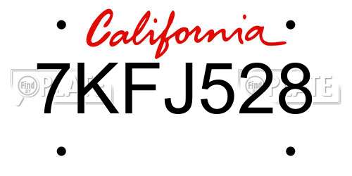 7KFJ528 California License Plate
