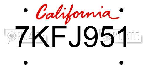 7KFJ951 California License Plate