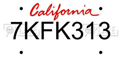 7KFK313 California License Plate