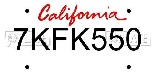 7KFK550 California License Plate