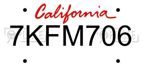 7KFM706 California License Plate
