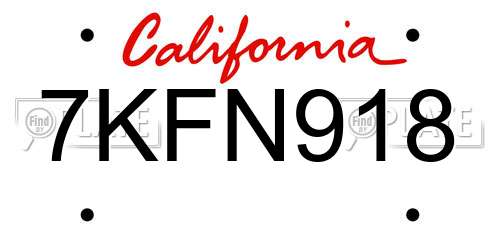 7KFN918 California License Plate