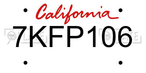 7KFP106 California License Plate
