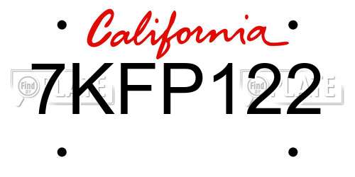 7KFP122 California License Plate